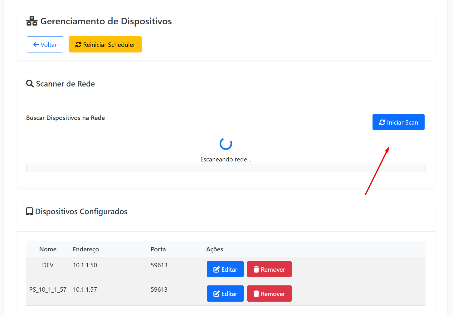 Scan de rede — busca tablets PractiScore na LAN