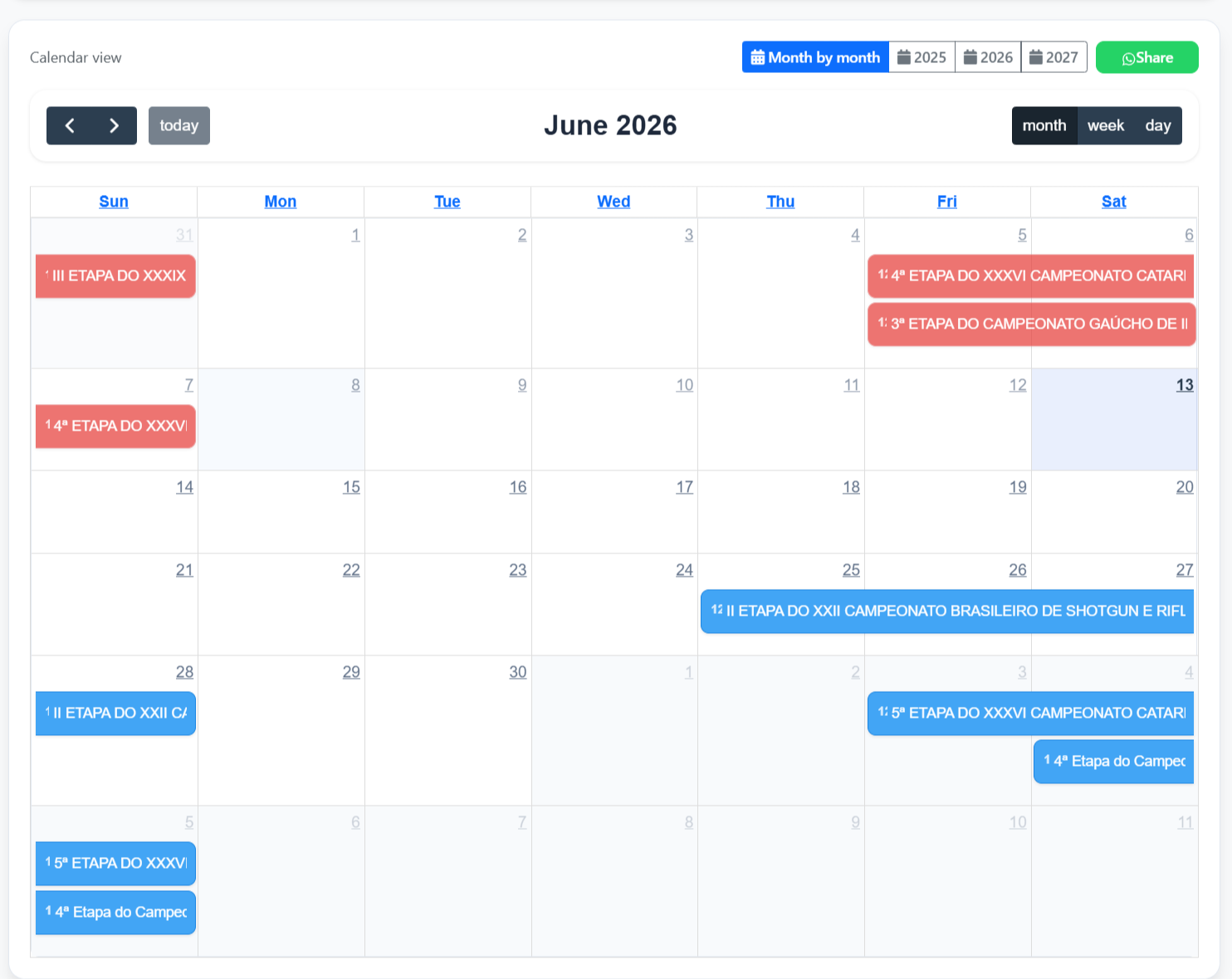 Calendário de provas IPSC 2026